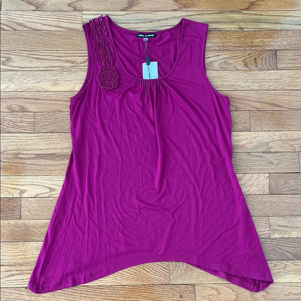 NWT Cable & Gauge Sleeveless Blouse with Unique Hem and Ruffle Detailing